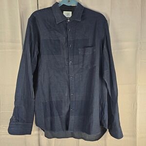 Billy Reid Mens Navy Geometric Strip Long Sleeve Button Down Shirt Medium